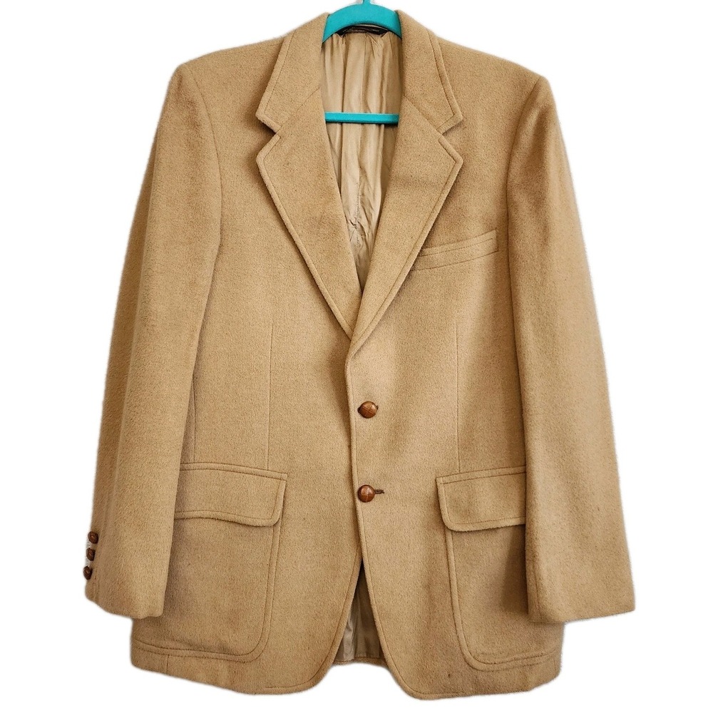 100%‎ Camel Hair Coat Mens L Blazer Sport Jacket Suit Tan Vintage Kutler Bros